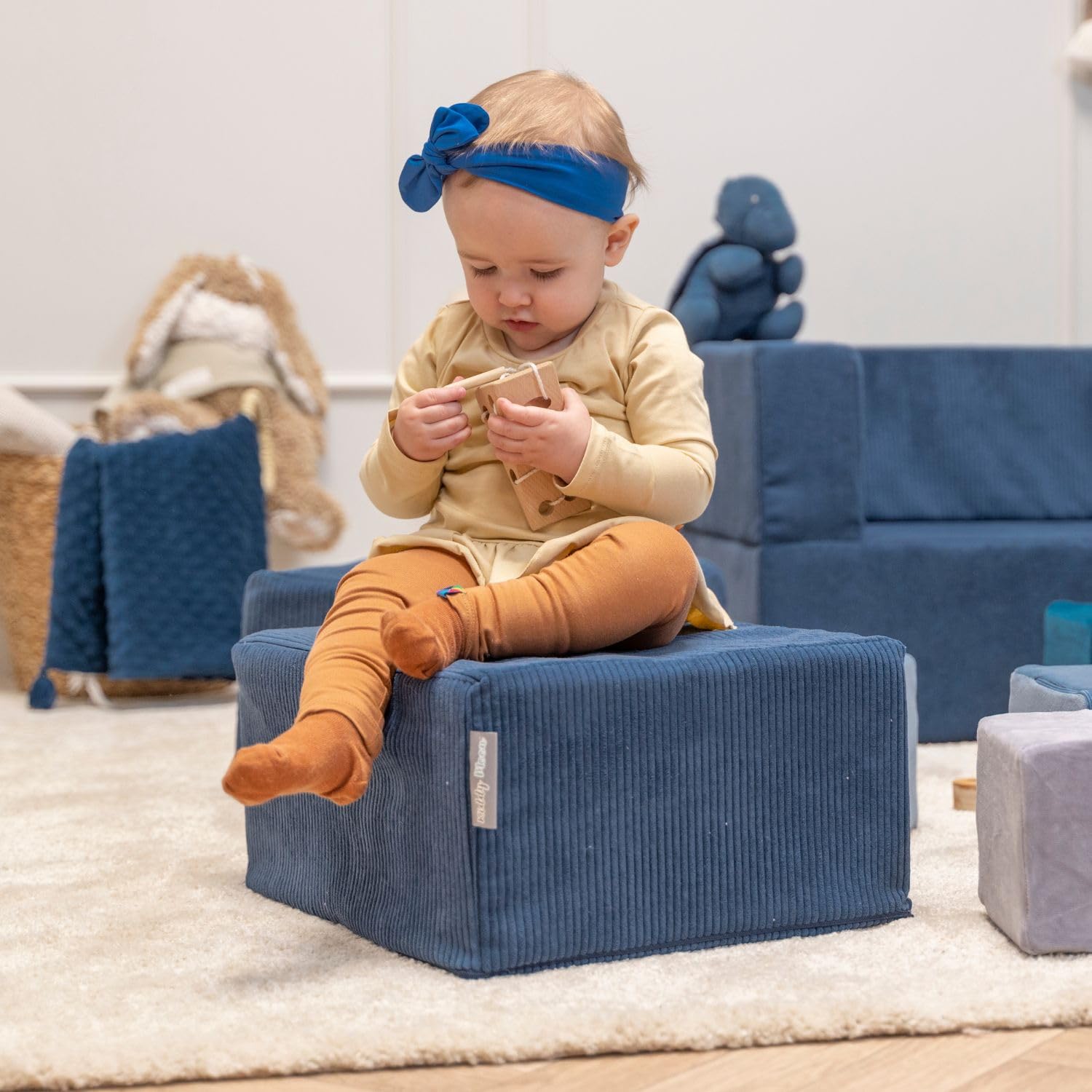 KiddyMoon Set Aus Zwei Weichen Kinderpuffen Für Kinder Leichte Und Vielseitige Sitzkissen Gerippter Stoff Abnehmbarer Bezug Perfekt Für Spielen Und Entspannen, Dunkelbeige