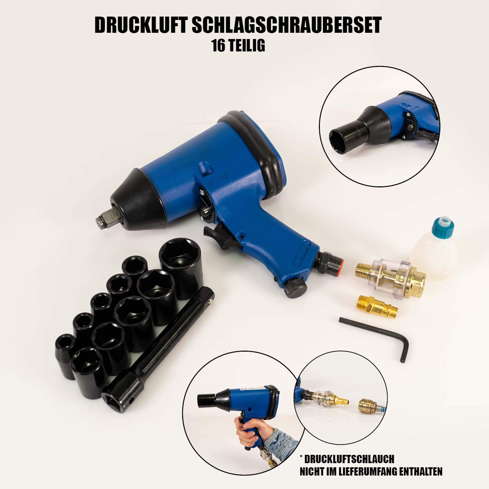Mauk 16 teiliges Druckluft-Schlagschrauber Set 320Nm 1/2 Zoll inkl. Koffer und Nüssen - Schlagschraubersatz