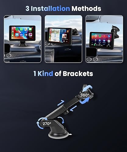 Miniatura 3 de Podofo Pantalla Carplay inalámbrica para automóvil, pantalla táctil HD IPS de 7 pulgadas, receptores de audio de radio portátil para automóvil,