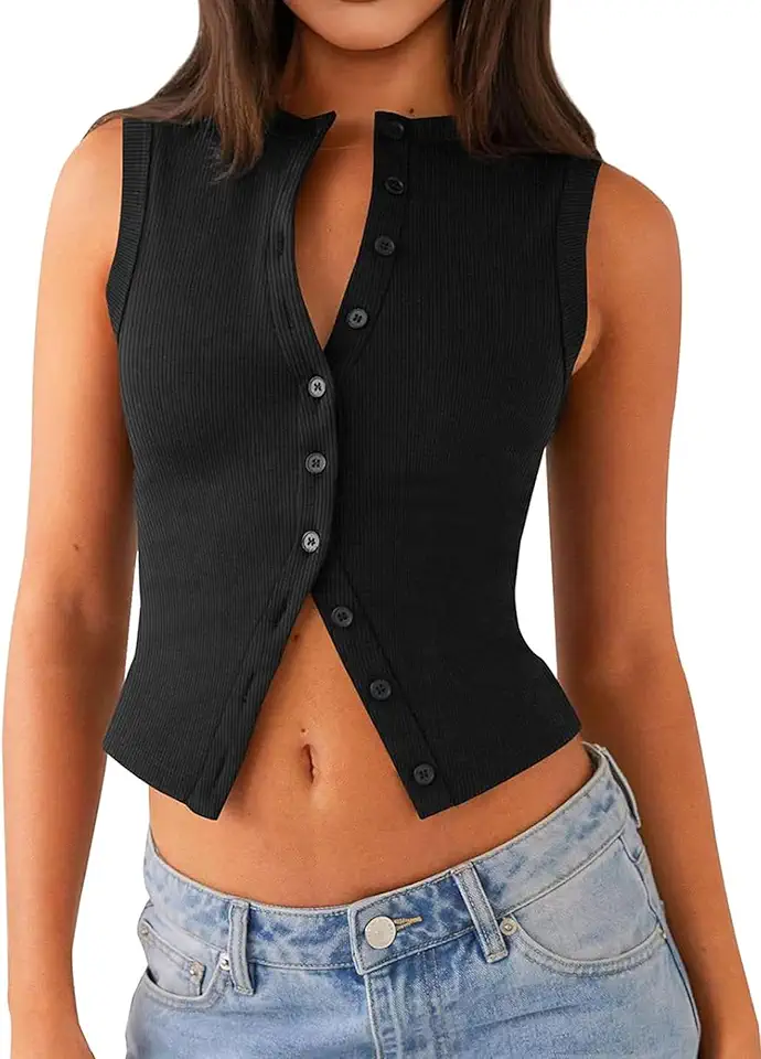 Matunana Womens Going Out Tops Summer Spring Ribbed Tank Sexy Crop Cute Y2K Button Down T Shirts Fashion Clothes 2025