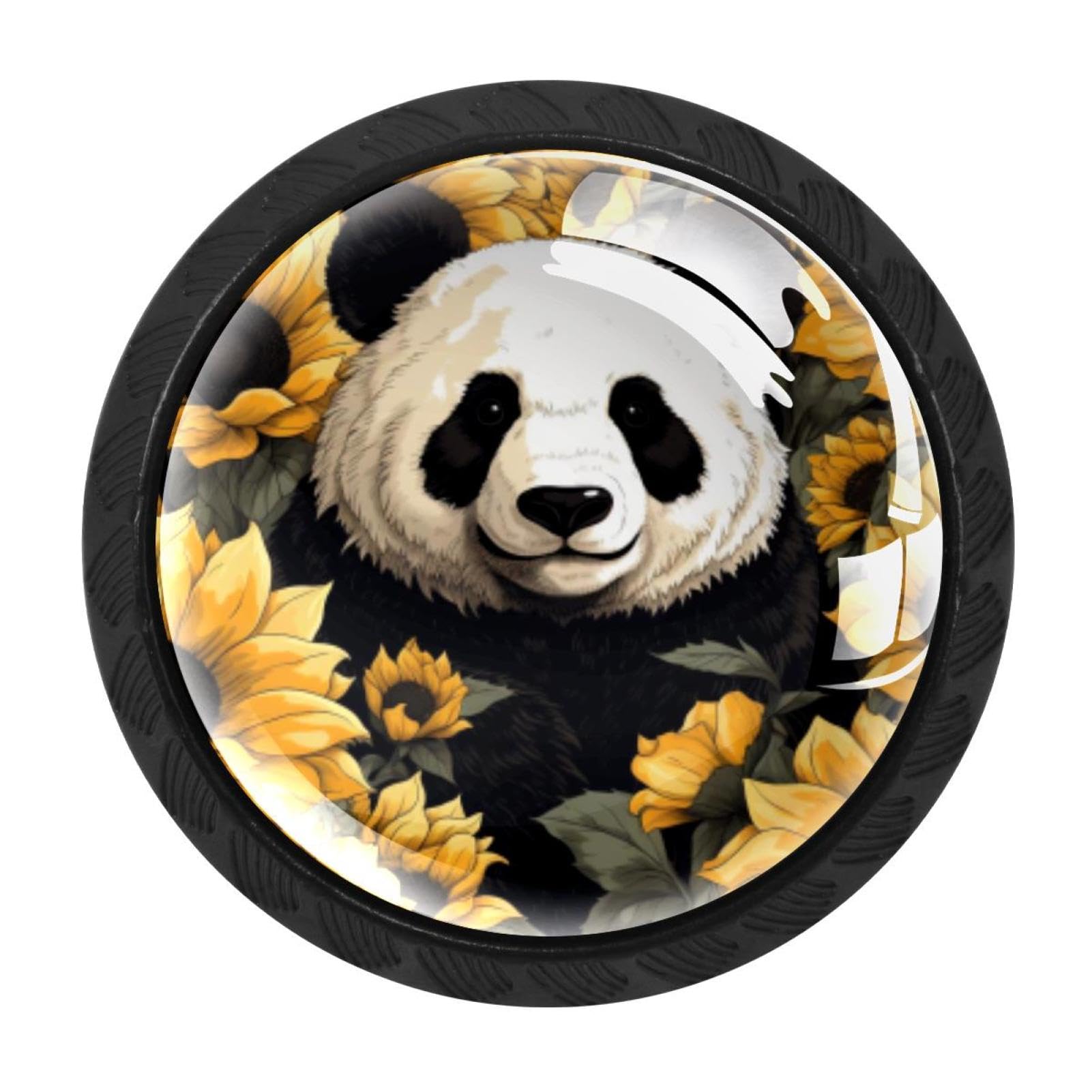 CHENZZZZ 4 Pieces Panda Sunflower Drawer Knobs, 35mm Black Cabinet Knobs, Drawer Pulls and Knobs, Dresser Drawer Knobs, Cabinet Hardware Kitchen Cabinet Knobs
