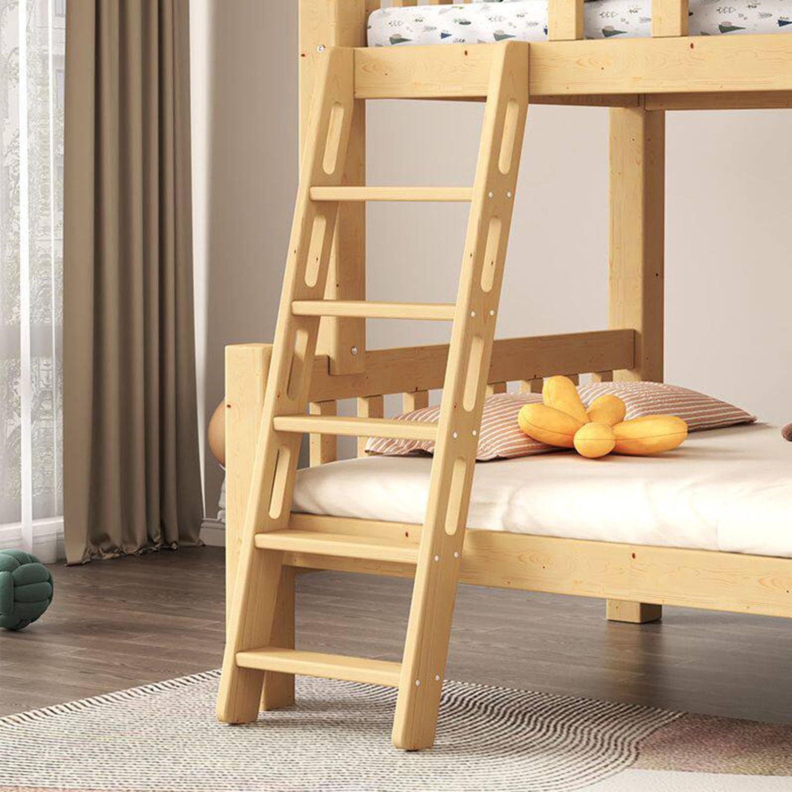 Wood Bunk Bed Ladder, Heavy Duty Loft Bed Ladders with Safety Hollow-Out Side Rails, 150KG Capacity, Replacement Wooden Ladder for Motorhome Camping(1.65m)