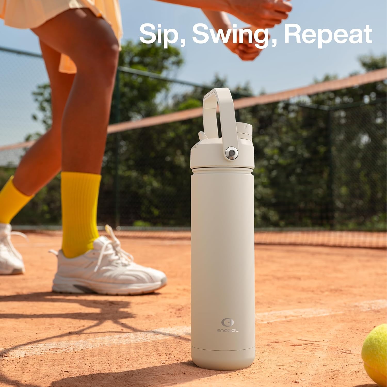 ENCOOL Insulated Water Bottle with Straw Stainless Steel Water Bottle, Leak-Proof, BPA-Free, Double Wall Vacuum Keeps Cold for 24 Hours for Sports, Travel, School (26 oz, Cream Moon) - Image 6