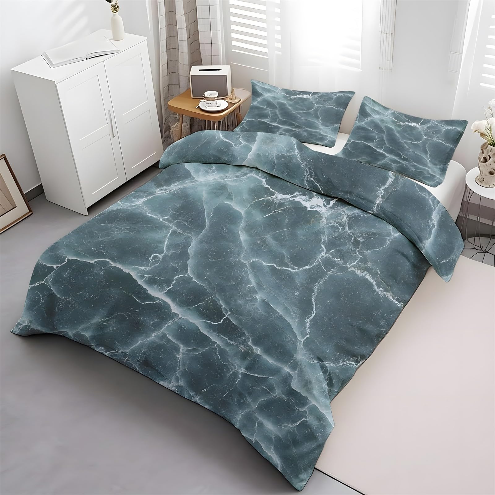 Funda Nordica Cama 90 Infantil Patrón de mármolRopa de Cama Verde Oscuro Microfibra Suave y Cómoda con Cremallera Funda Edredon 150x200-2 Fundas Almohada 50x75 GH1274