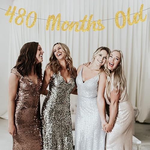 Miniatura 3 de Pancarta de cumpleaños número 40 de 480 meses, decoración de cumpleaños número 40, suministros de fiesta de cumpleaños para mujeres y hombres