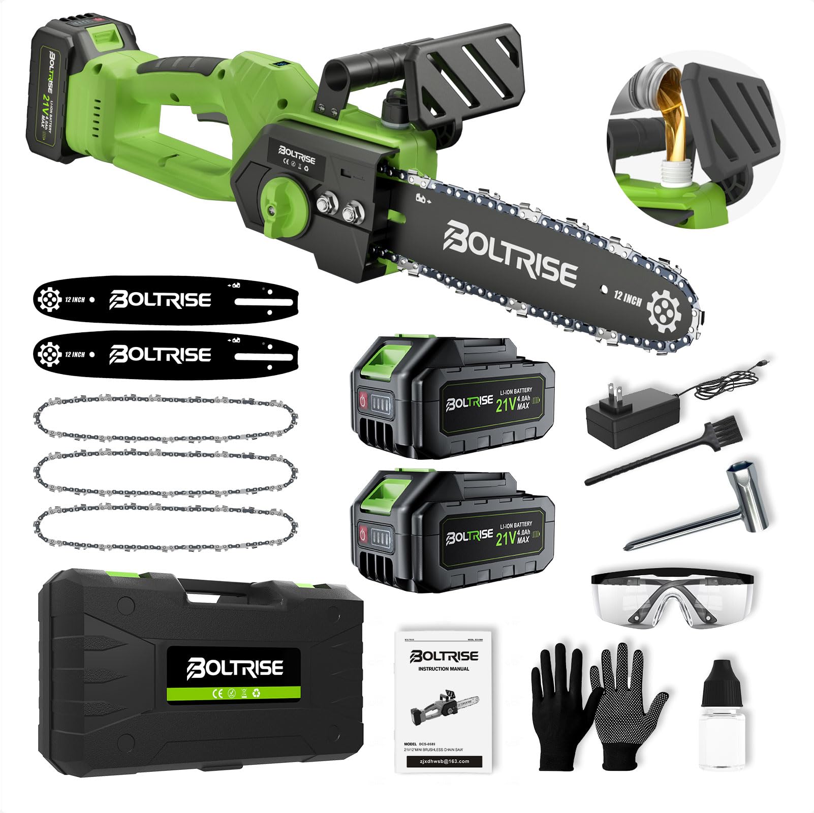 BOLTRISE 12 Inch Cordless Brushless Electric Chainsaw