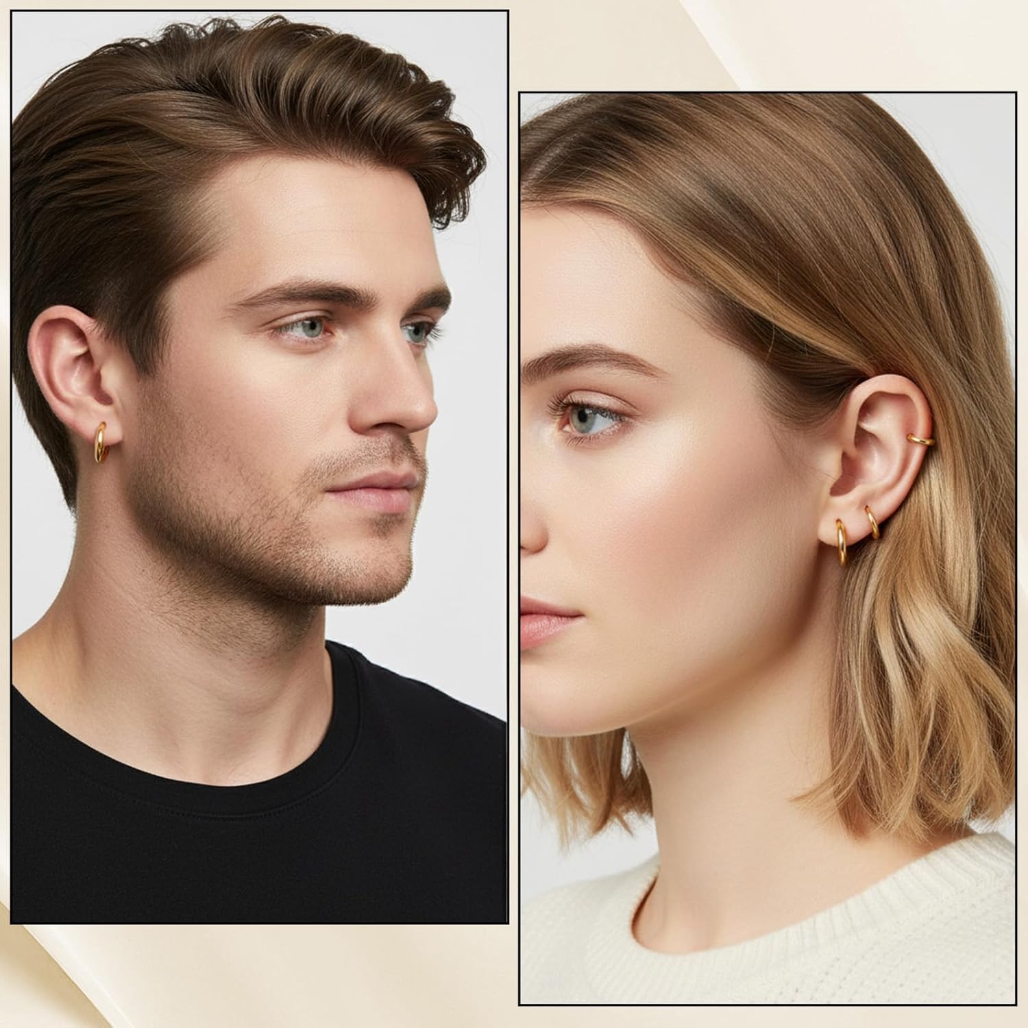 8Pcs Gold Clip On Earrings for Men Women, Non Piercing Fake Hoops 4 Size Cool Stainless Steel Clip On Earring Unisex Hoop Ear Clips Christmas Gifts - Image 3