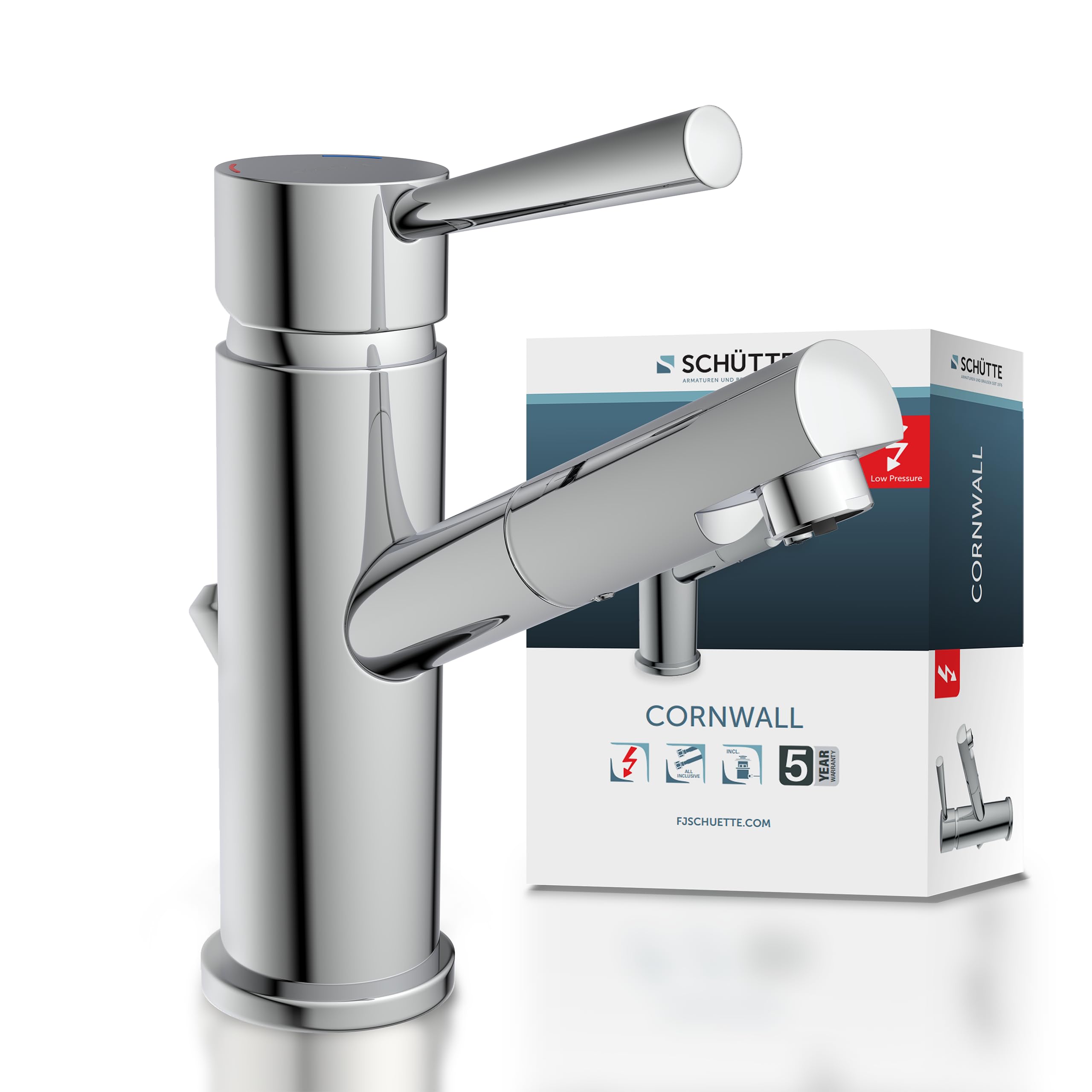 SCHÜTTE Cornwall Mitigeur de lavabo basse pression avec vidage Chromé