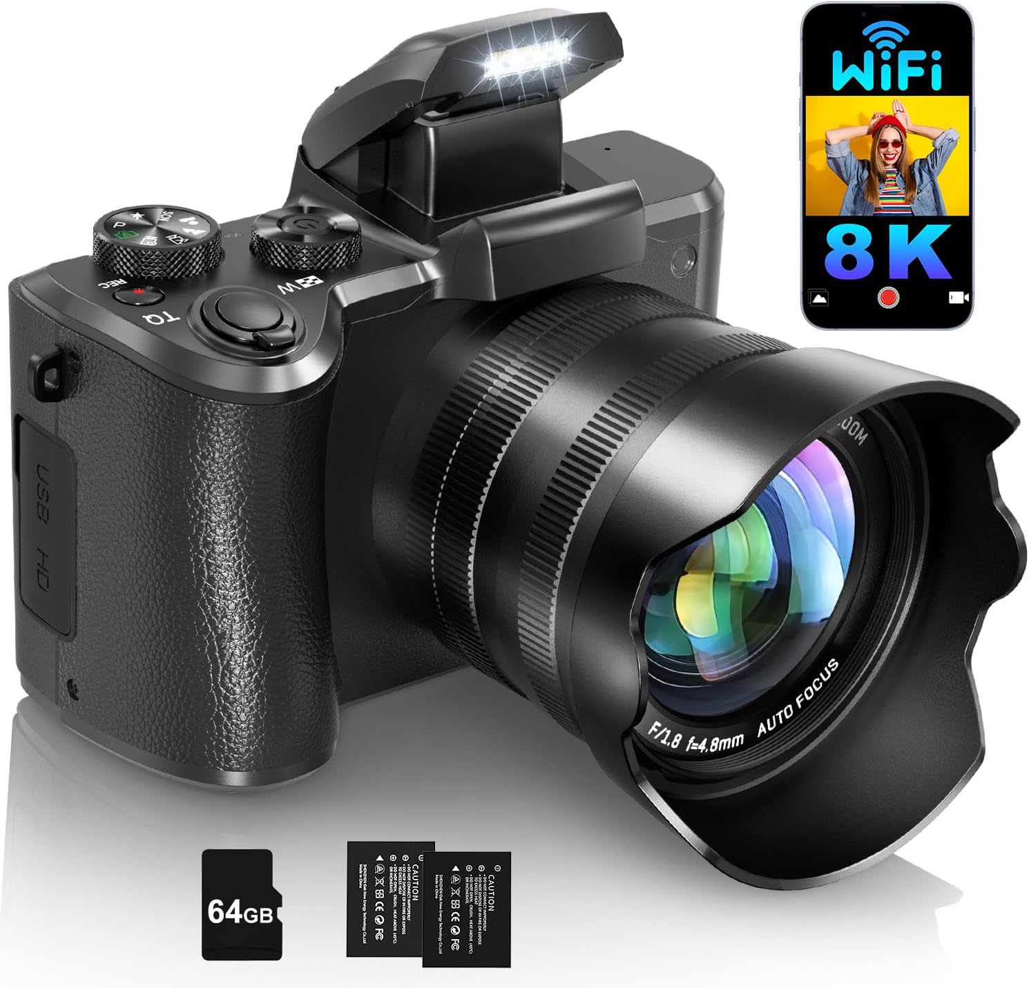 8K Digital Cameras for Photography Autofocus, WiFi 88MP Vlogging Camera with Dual-Lens, Flash, 16X Digital Zoom, Touch Screen, Travel Camera Anti-Shake with Lens Hood, 64GB Card,2 Batteries 8K Digital Cameras for Photography Autofocus, WiFi 88MP Vlogging Camera with Dual-Lens, Flash, 16X Digital Zoom, Touch Screen, Travel Camera Anti-Shake with Lens Hood, 64GB Card,2 Batteries