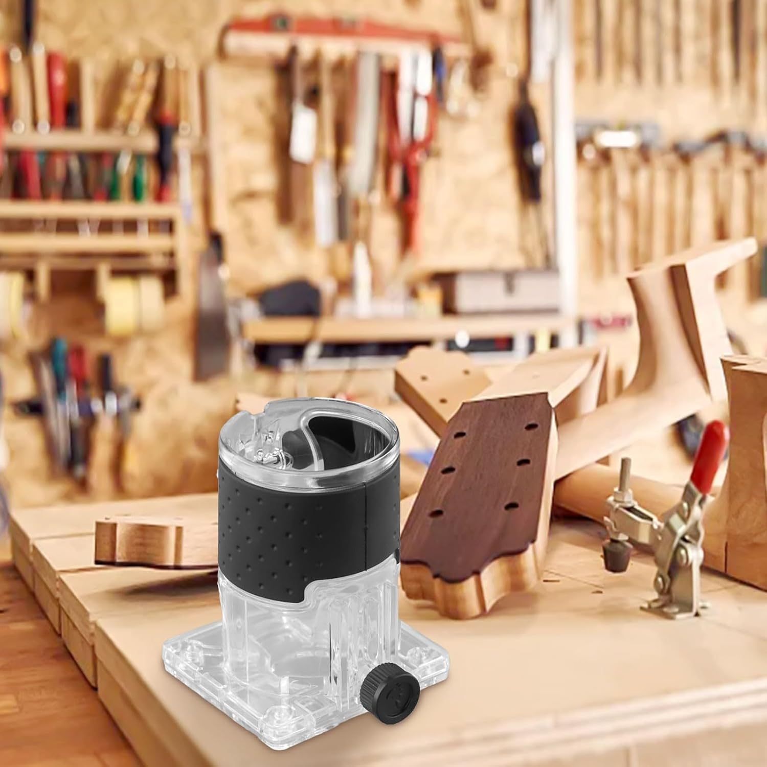 Transparent Router Base Wood Trimming Machine, Adjustable Plunge Base with Locking Knobs, Protective Banding Tools, 95x83x106mm