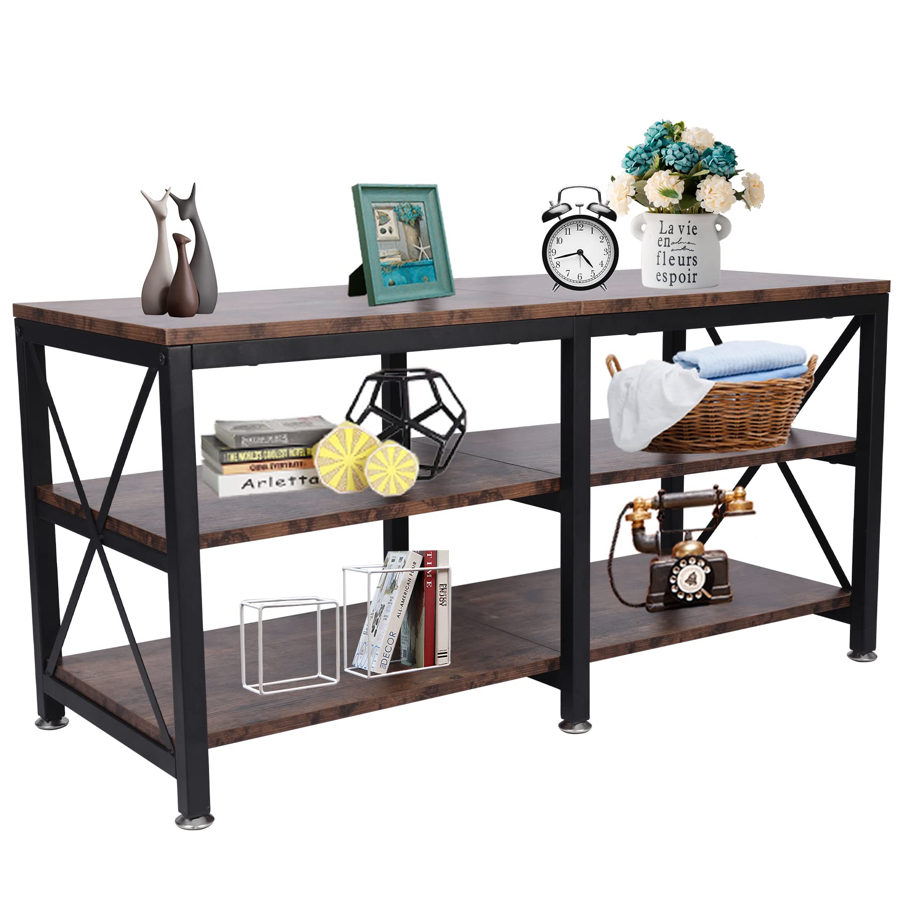 AKVOMBI TV Stand for 39 Inches, 3 Tier Modern Entertainment Center TV Console, Narrow Console Table for Living Room, Rustic Brown