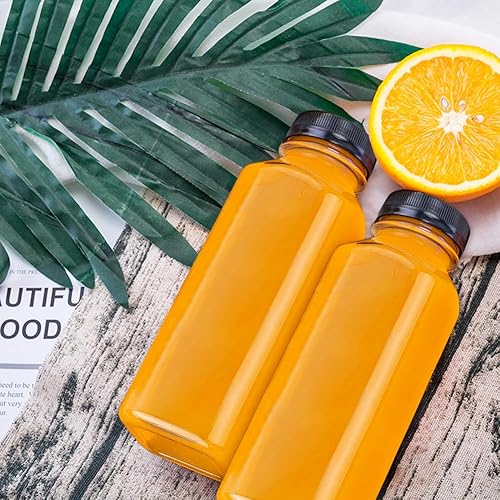 Miniatura 5 de Botellas de plástico para jugo con tapas, 12 unidades, recipientes reutilizables de 12 onzas con tapas a prueba de manipulaciones, botellas de jugo