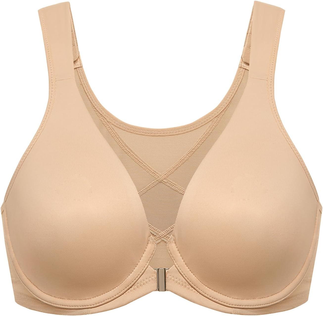 DELIMIRA Women's Front Closure Bras Posture Full Coverage Plus Size Underwire Unlined Back Support Plunge Seamless Bra B-H