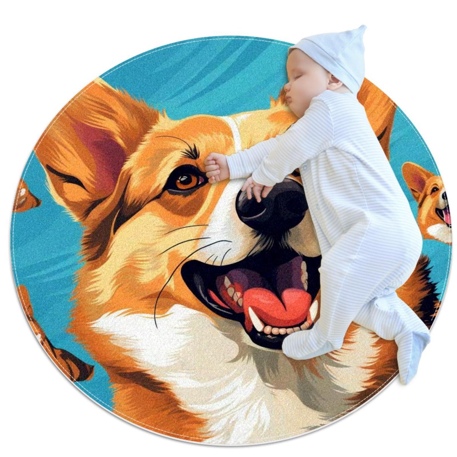 Tapis de salle de bain Corgi rond antidérapant 1m pour chambre et canapé