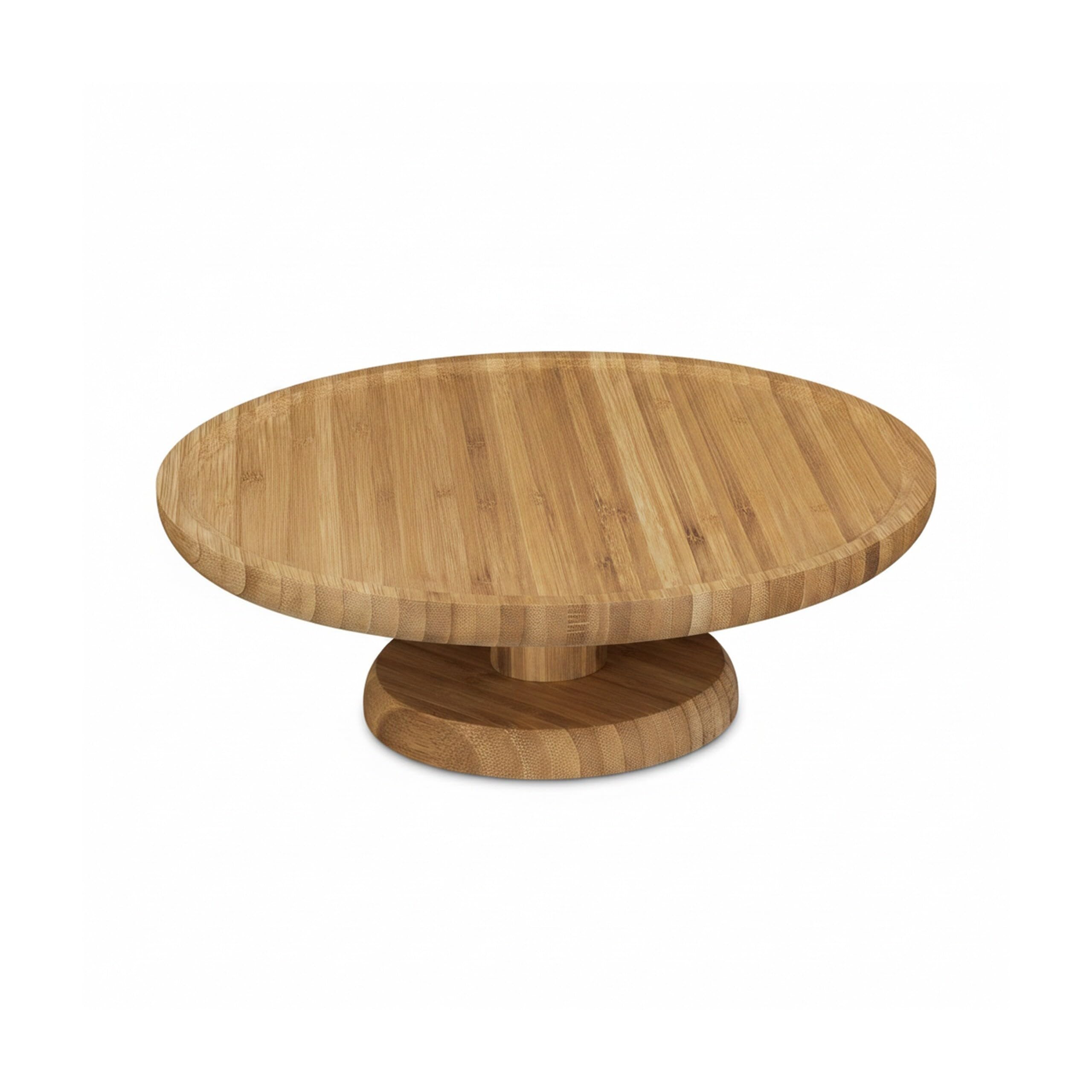 Relaxdays Okrągła patera na tort, 33 cm, z bambusa, z podstawką, wys. x śr.: ok. 11,5 x 33 cm, naturalna
