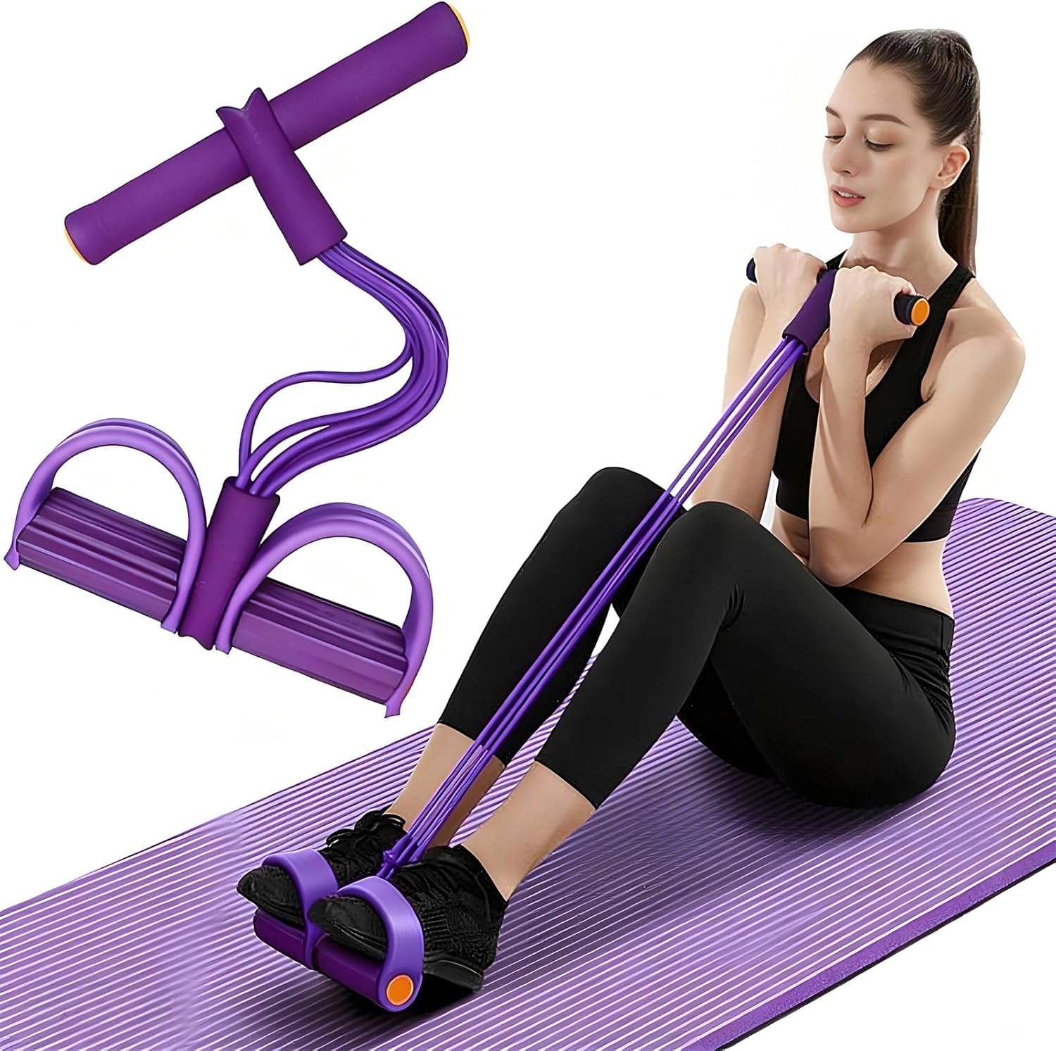 Premium Tummy Trimmer Exercise Equipment with Resistance Bands | Full Body Workout for Abs, Legs & Arms | Home Gym Fitness Tool, Pedal Resistance Band, Purple, Sit-Up Exercise Equipment, Fitness Workout Tool, Home Gym,