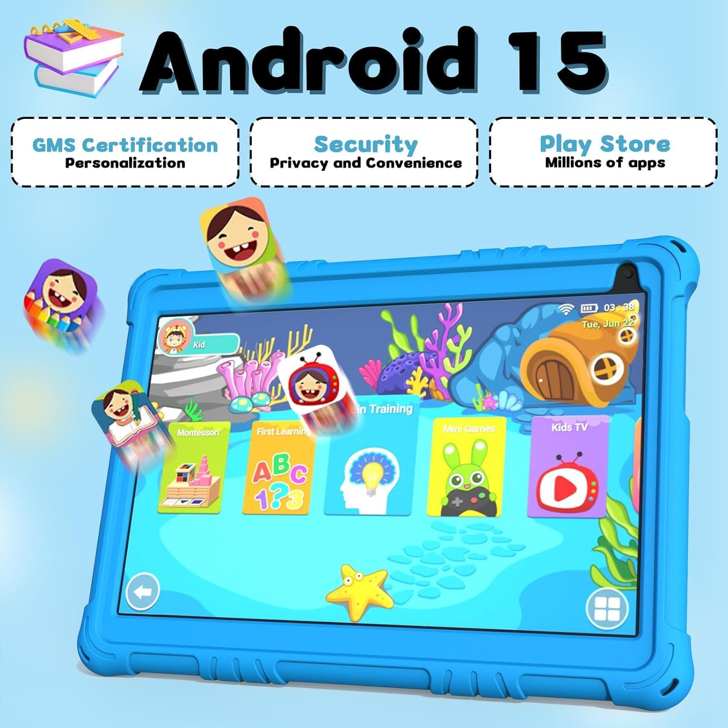 Android 15 Kids Tablet, 10 inch Toddler Tablet for Kids, 8GB RAM+32GB ROM Tablets for Boys Girls, 1280*800 IPS Safety Eye Protection Screen, Parental Control APP Latest Model Chlidren Tableta 5G WI-FI