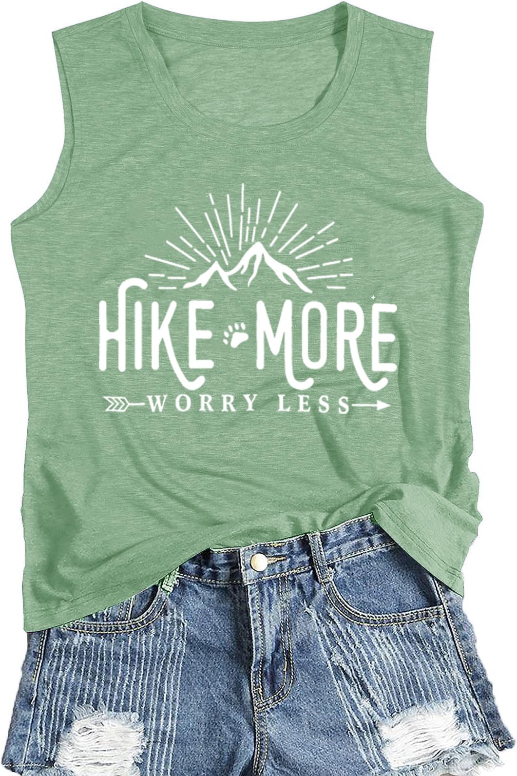 Hiking Shirt for Women Adventure Mountain Graphic Athletic Shirts Funny Hike More Worry Less Tee Tops