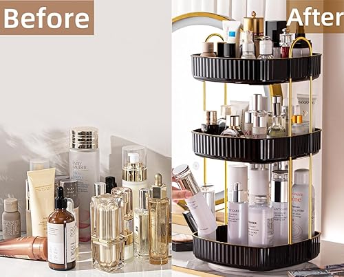 Miniatura 3 de Organizador de maquillaje giratorio de 360, organizador de baño giratorio para encimera, organizador de cosméticos de gran capacidad para cuidado de