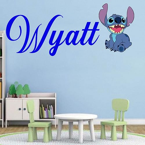 Miniatura 3 de Stich - Calcomanía de vinilo con nombre personalizado para guardería, múltiples opciones de fuente, decoración personalizada de habitación de niños,