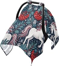 Christmas Print Baby Car Seat Cover Stroller Sun Shade | Muslin-like Cotton Blend, Breathable, Multi-use, Newborn Essentials Must Haves, Fits Most Strollers, for Babies Boys Girls