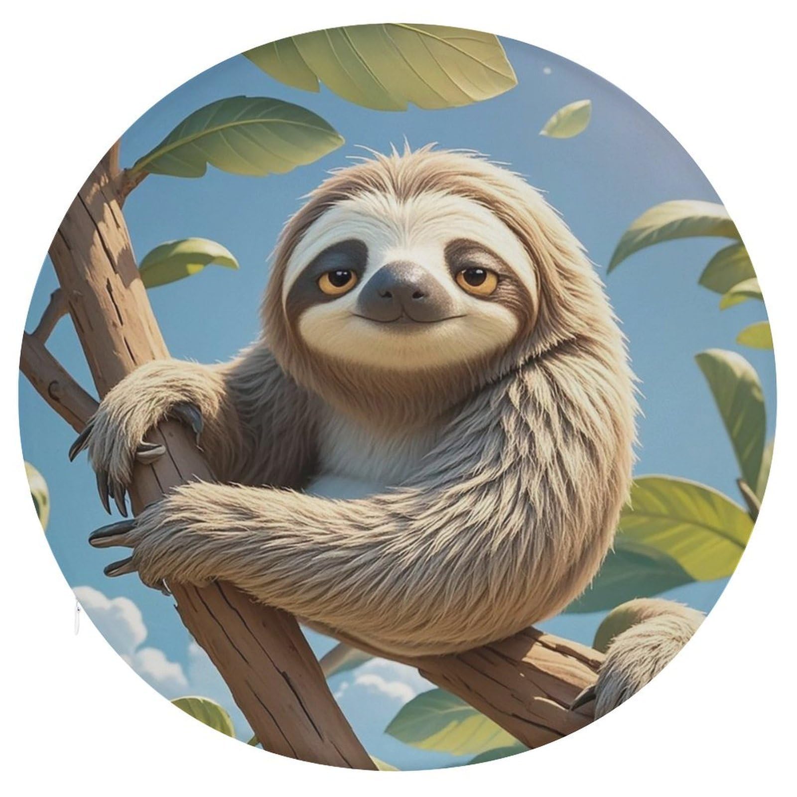LZQPOEAS Cartoon Sloth Swivel Seat Cushion with Supportive Memory Foam Comfort Round Bar Stool Cushion 15.3" Diameter Rotating Seat Cushions Fashion Chair Pad for Car Office Home