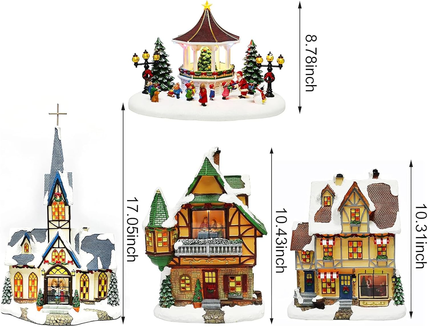 MOMENTS IN TIME Christmas Village 30 Piece Set Miniature Town with LED Lights Battery Operated Holiday Décor Handcrafted Mini Houses, Church & Figurines for Christmas Display