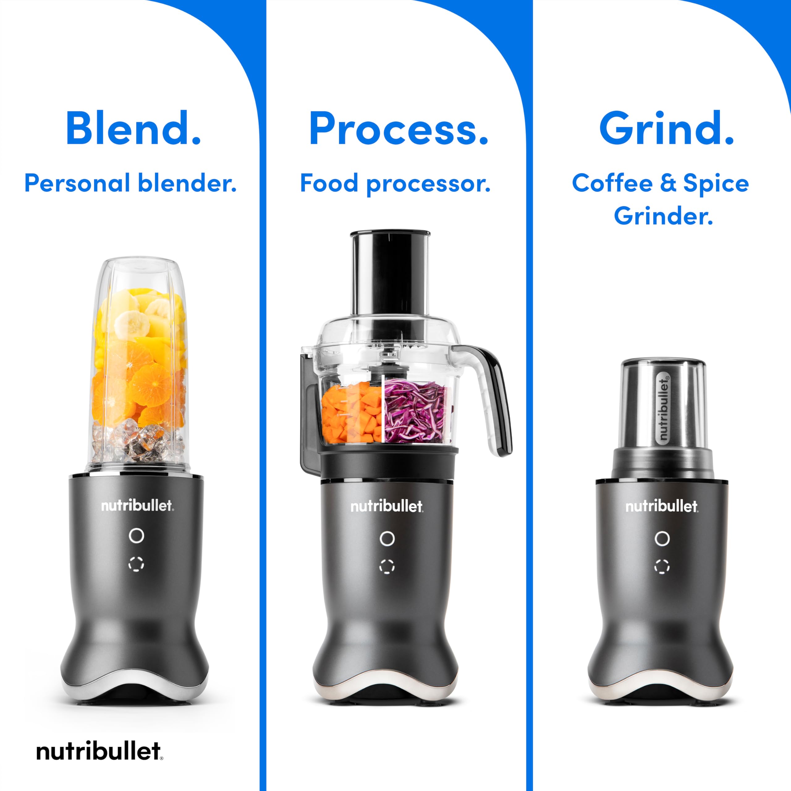nutribullet® Ultra Plus+ 3-1 Compact Kitchen System, 1200W Kitchen System with Blender, Food Processor, and Coffee and Spice Grinder, 32oz and 24oz Blending Cups, 2-Cup Food Processor, Gunmetal Gray