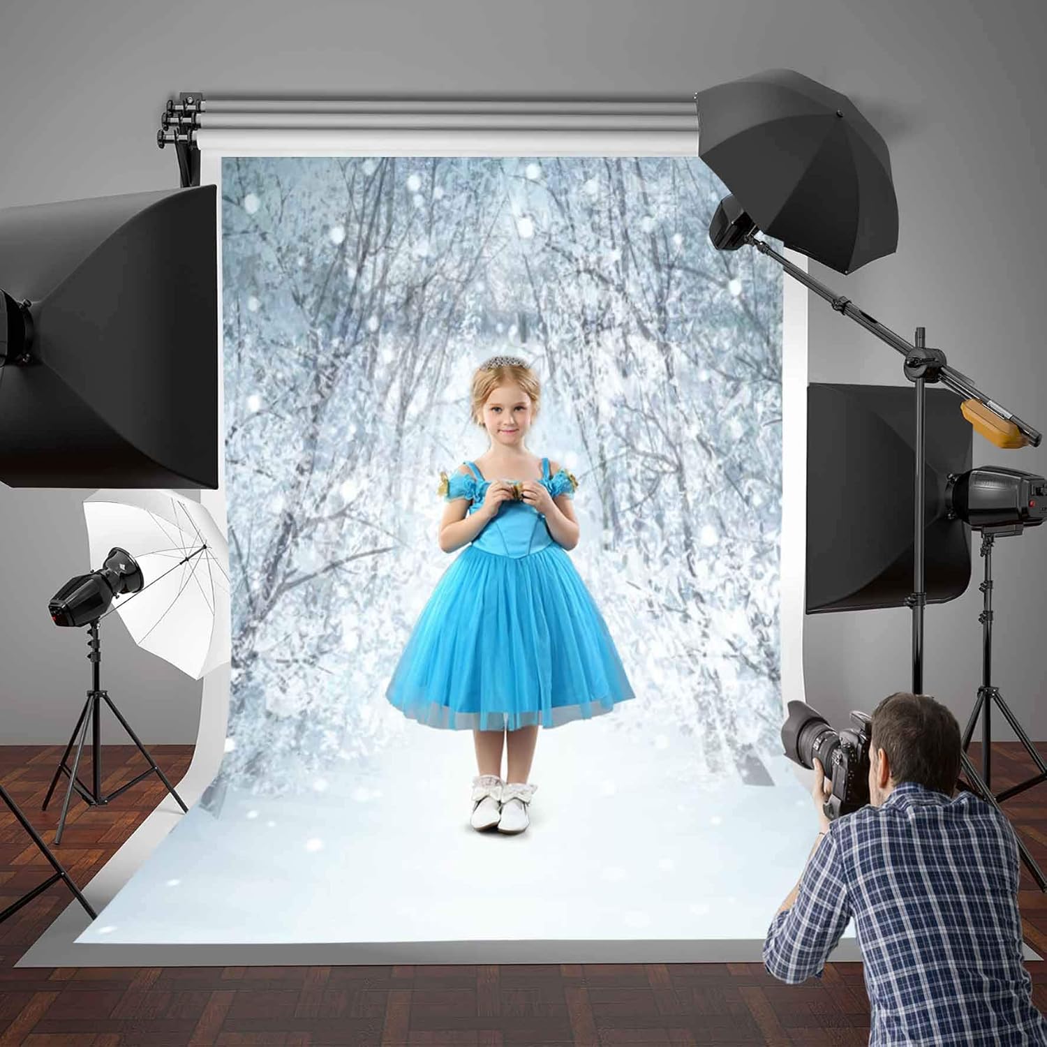 Crаzу Clеаrаnсе Funnytree 10x10ft White Snow Winter Tree Road Photography Backdrop Bokeh Wonderland Background Frozen Snowflake Glitter Newborn Baby Portrait Photobooth Banner Party Decorations Photo Studio Props