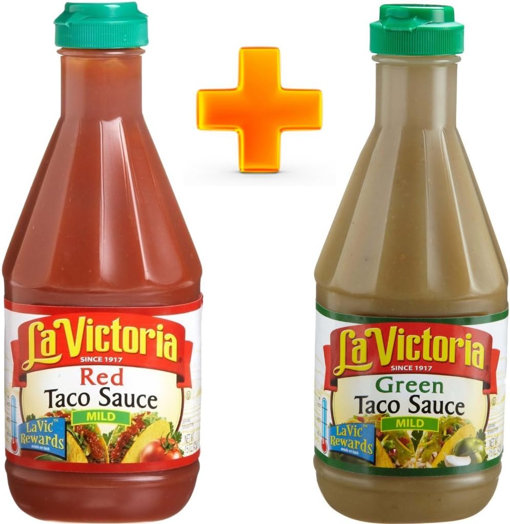 Green & Red Mild Taco Sauce Squeeze Bottle 15oz Each ~ Kosher ~ Gluten Free Bundle Pack