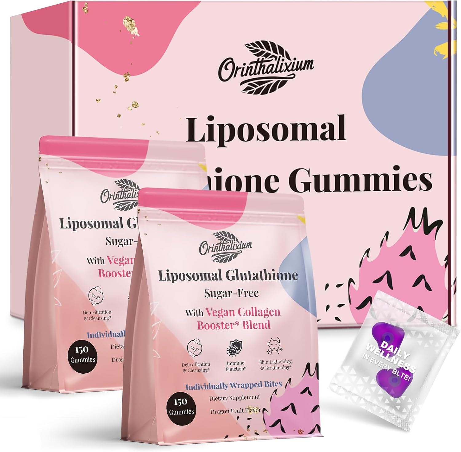 Orinthalixium Liposomal Glutathione Gummies 1000MG - Sugar Free Reduced L-Glutathione with Vitamin C & Vegan Collagen - Antioxidant & Skin Wellness - 150 Count