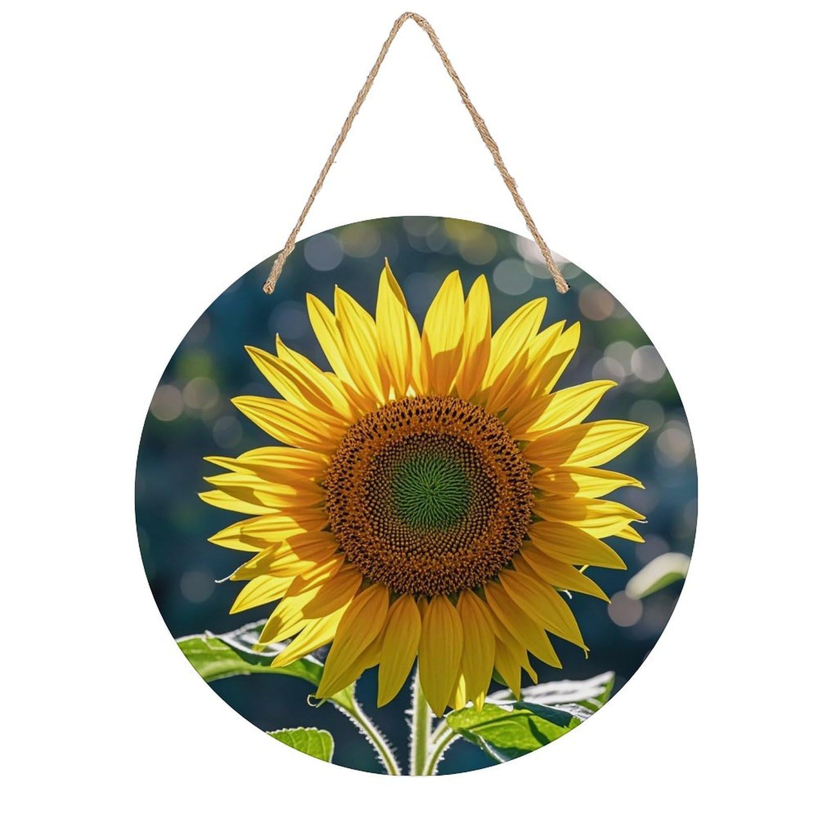 LZQPOEAS Night Sunflowers Wall Art Decor Round Wood Hanging Sign Rustic Vintage Wooden Door Hanger with Ropes Decorative Plaque Welcome Sign for Home Indoor Outdoor, 7.9x7.9 in