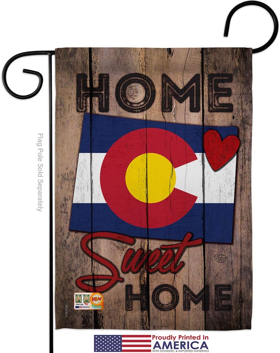 State Colorado Home Sweet Garden Flag Set with Stand Americana States USA American Territories Republic Country Particular Area Small Decorative Gift Yard House Banner Made In 13 X 18.5
