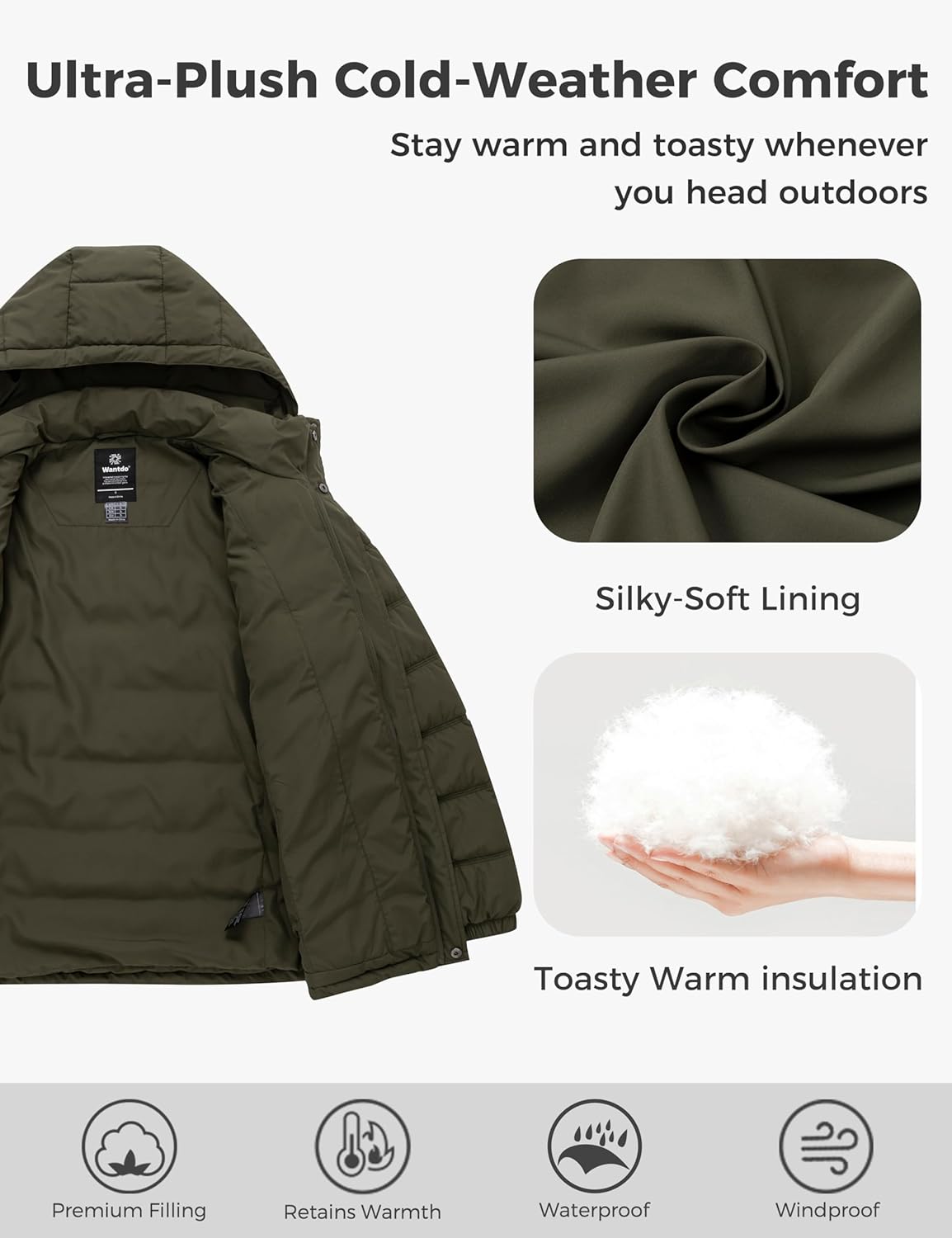 wantdo Men's Puffer Jacket Warm Waterproof Winter Coat Hooded Parka Jacket (Regular and Big Size) - Image 4