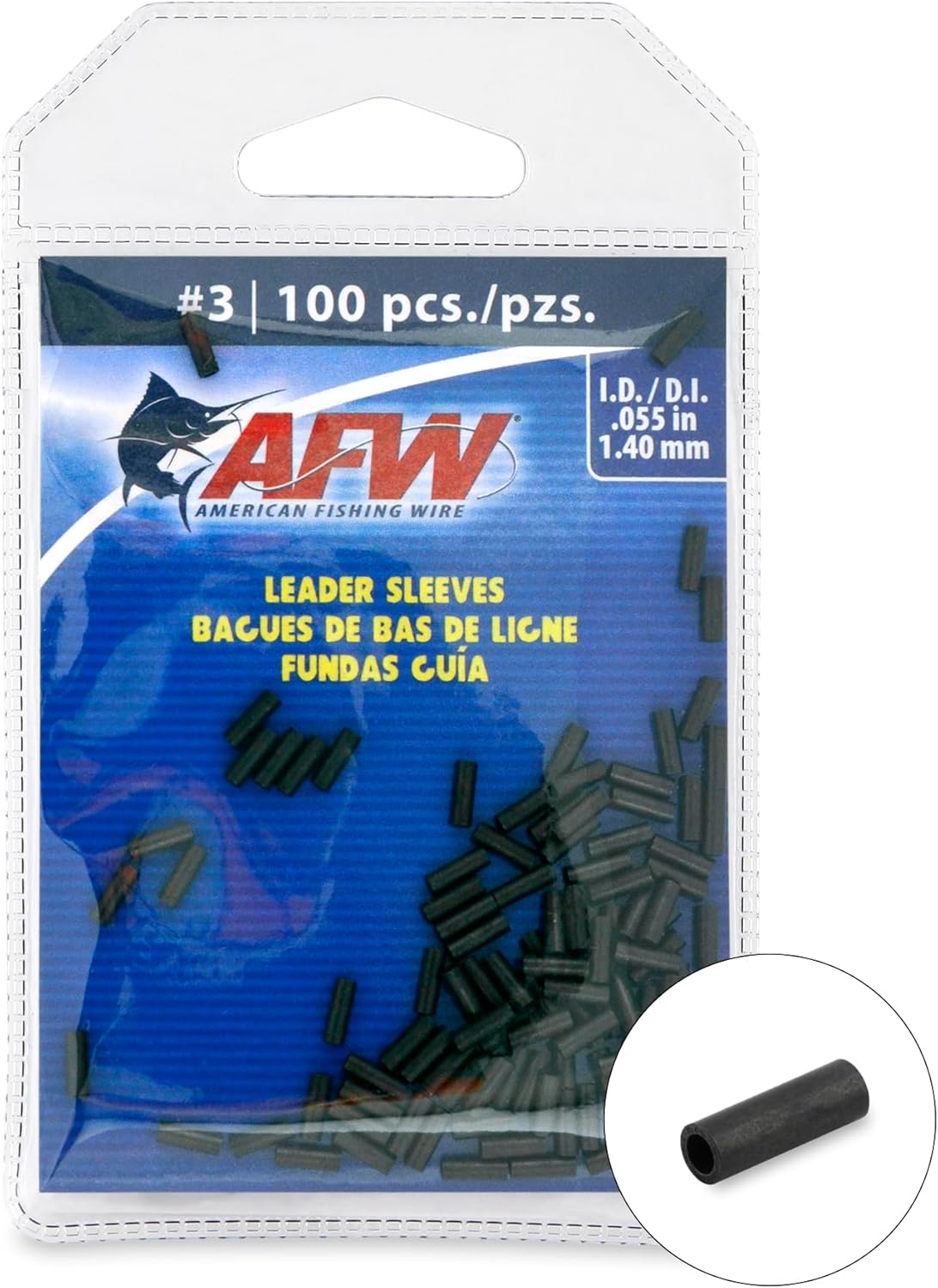 American Fishing Wire Single Barrel Crimp Sleeves, Size #3/.055, Black, 100 pc