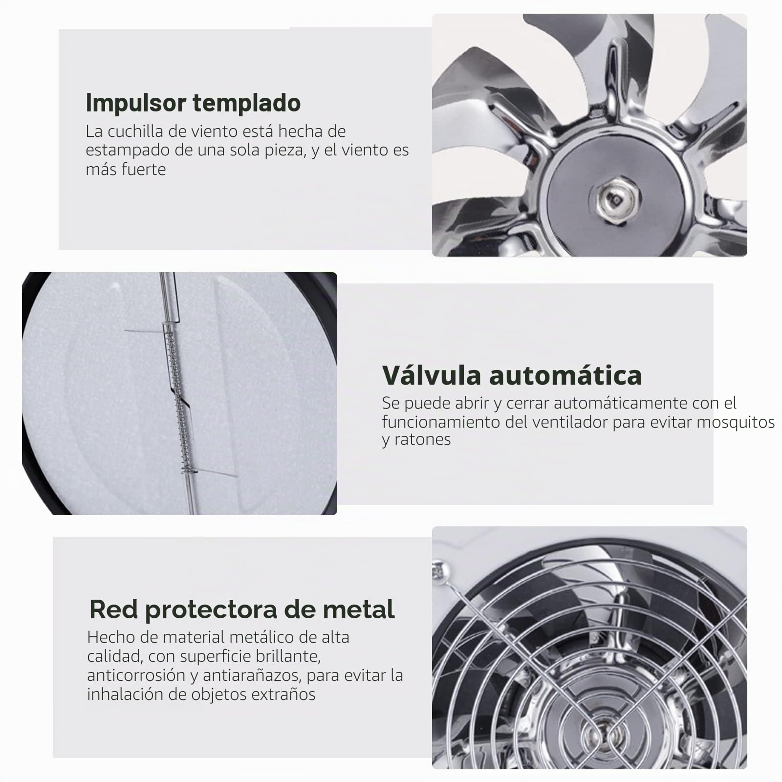 Ventilador extractor de pared ventilador industrial ventilador de entrada de aire tubo de bajo consumo funcionamiento silencioso para ventilación en el baño la cocina o el inodoro (200 mm blanco)