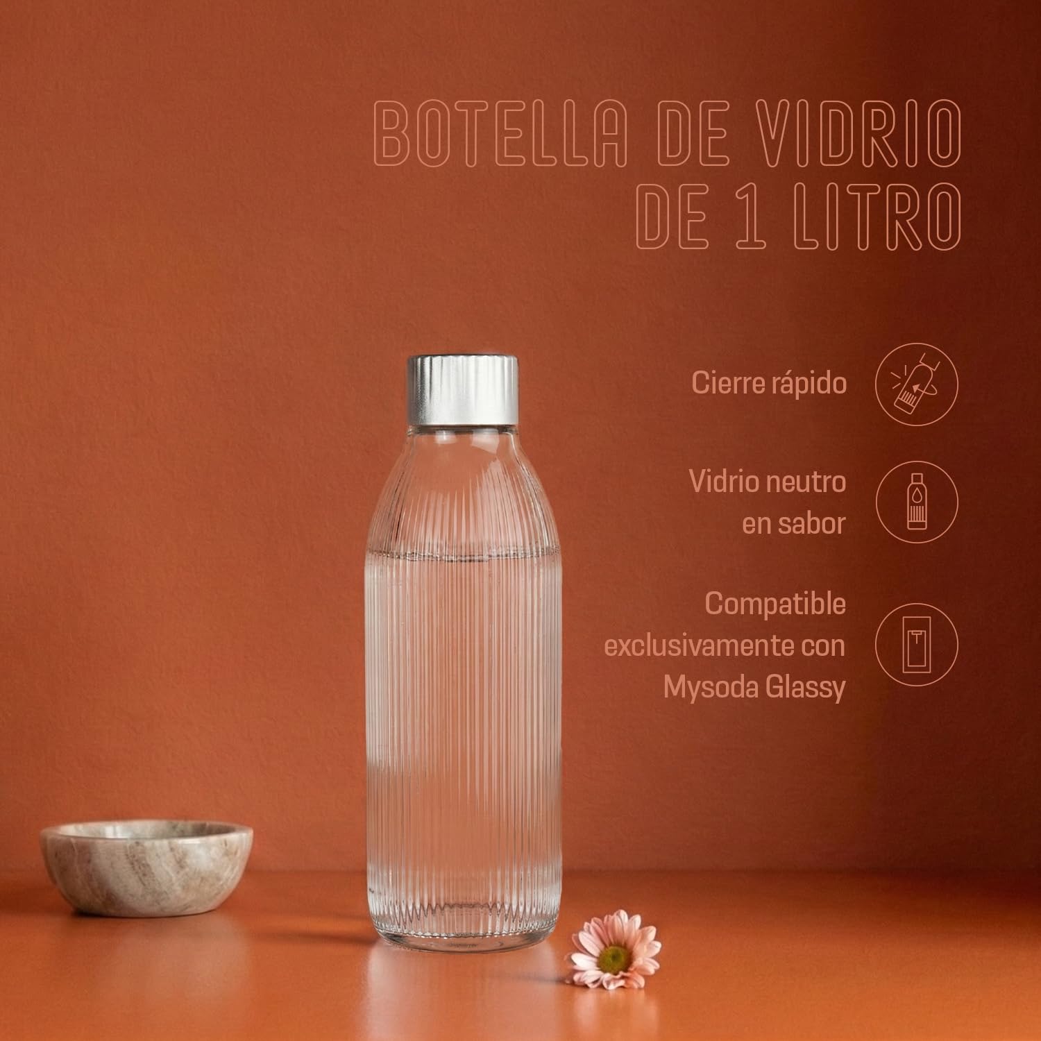 Mysoda Glassy - Gazificador de agua con 1 botella de vidrio (bombona de CO2 no incluida) - Terracotta