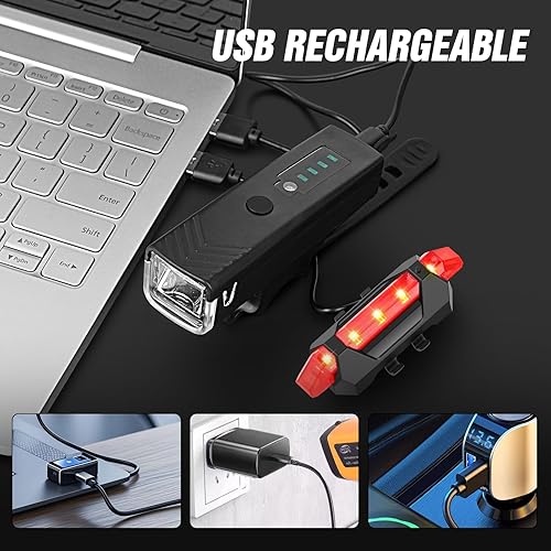 Miniatura 3 de WGGE Juego de luces recargables USB ultra brillantes, potente faro delantero y trasero para bicicleta, fácil de instalar para montar por la noche,