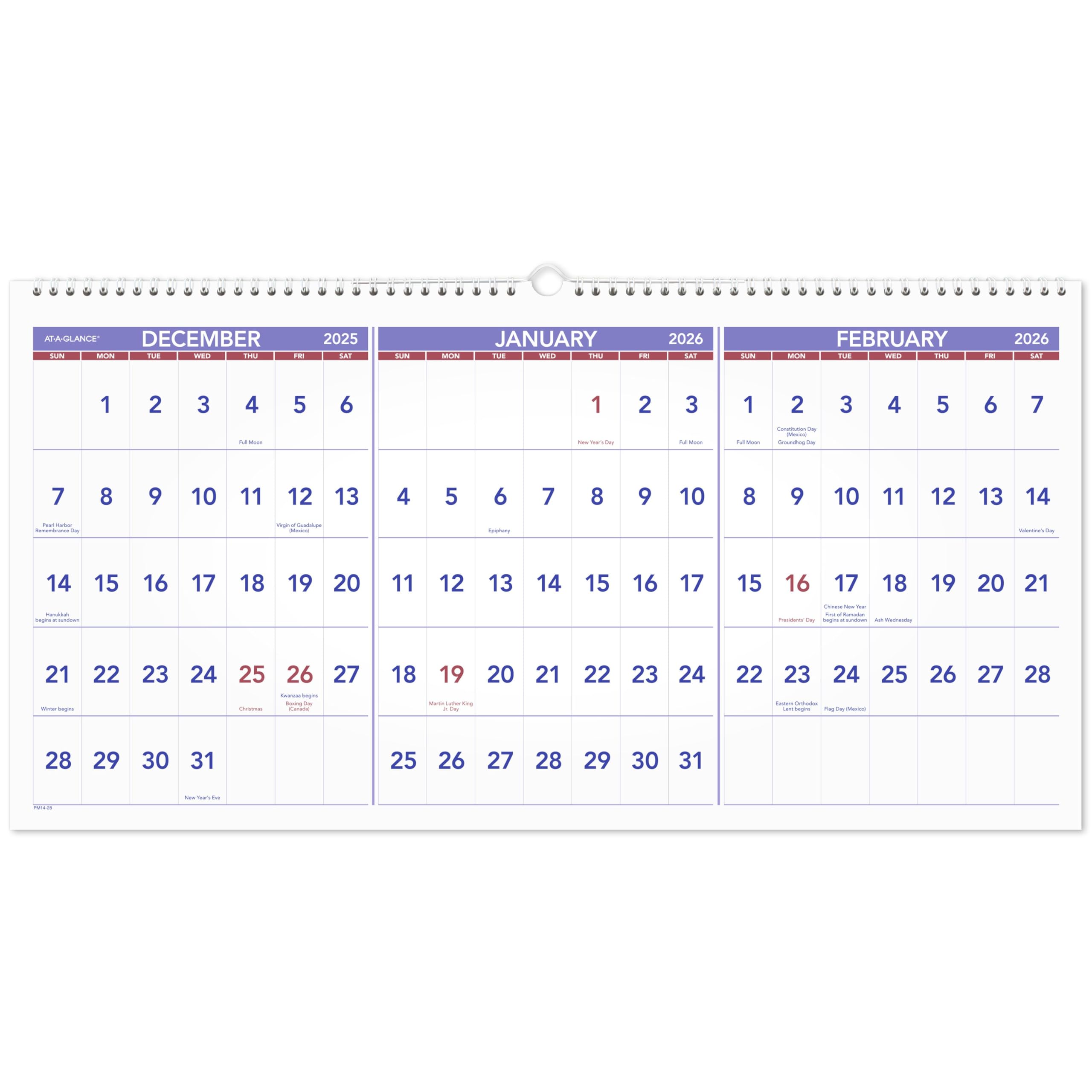 AT-A-GLANCE 2026 Wall Calendar, 24" x 12", Large, Horizontal, 3-Month Reference (PM142826)