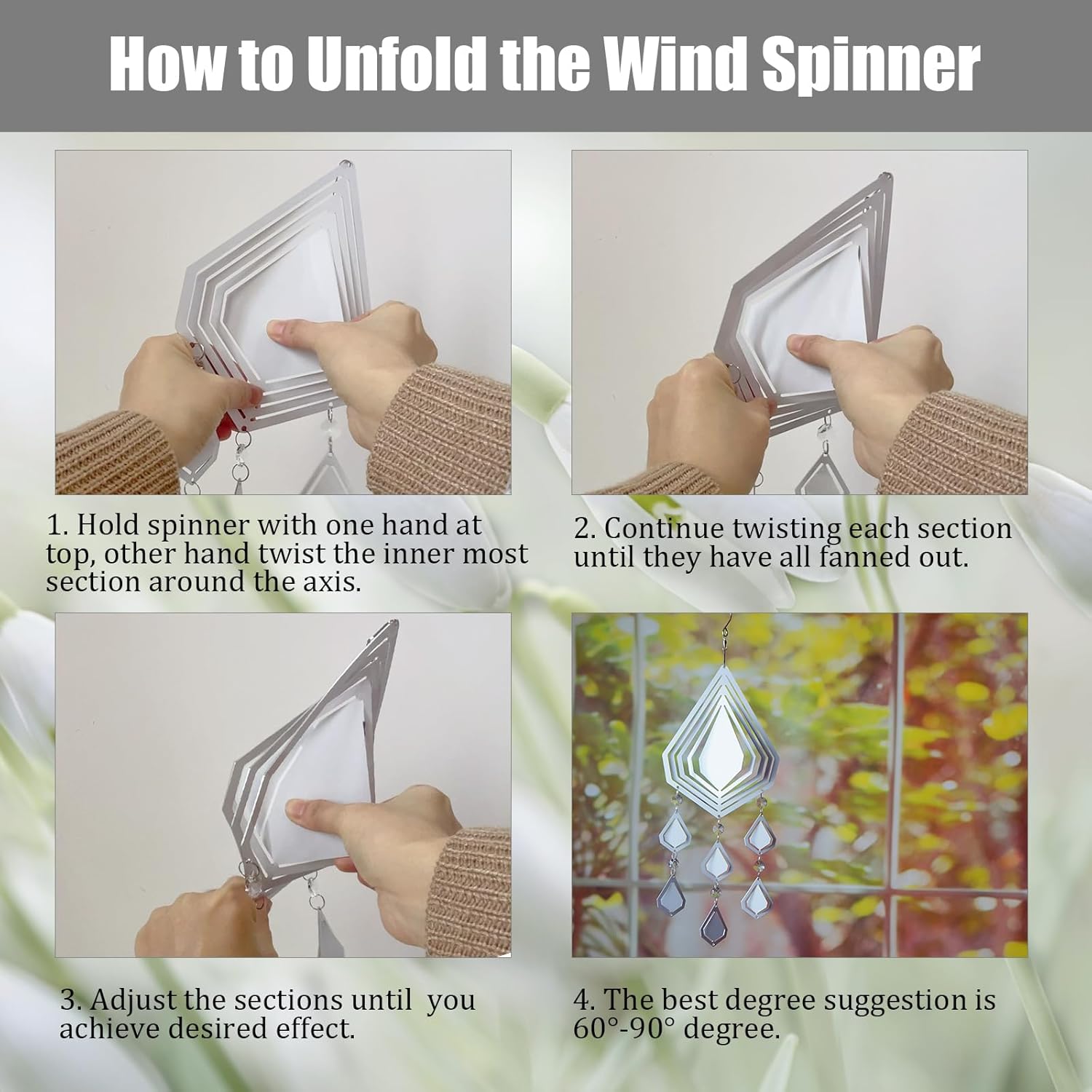 4Pack 10inch Sublimation Wind Spinner Blanks 3D Aluminum Metal Wind Sculpture Kinetic Spinners for Yard and Garden Indoor Art Ornaments Hanging Decoration (Diamond Pendant)