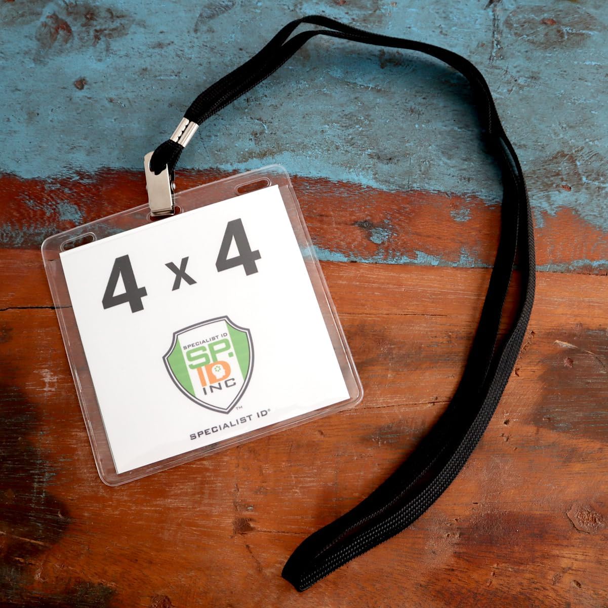 Bulk 100 Pack - 4x4 Badge Holder with Lanyard - Premium 4 x 4 Lanyard with Bulldog Clip & ID Holder in One - Horizontal Plastic Vinyl Name Tag Protector Sleeves for 4X3 or 3x4 Badges by Specialist ID