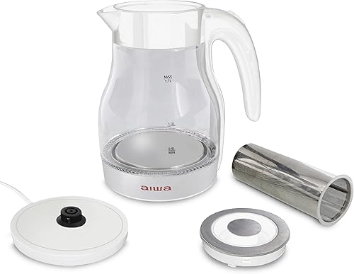 Miniatura 5 de Aiwa Hervidor de infusión negro 2 en 1, hervir y preparar con infusor de té de acero inoxidable extraíble, capacidad de 7 tazas o 1.7 litros, luz