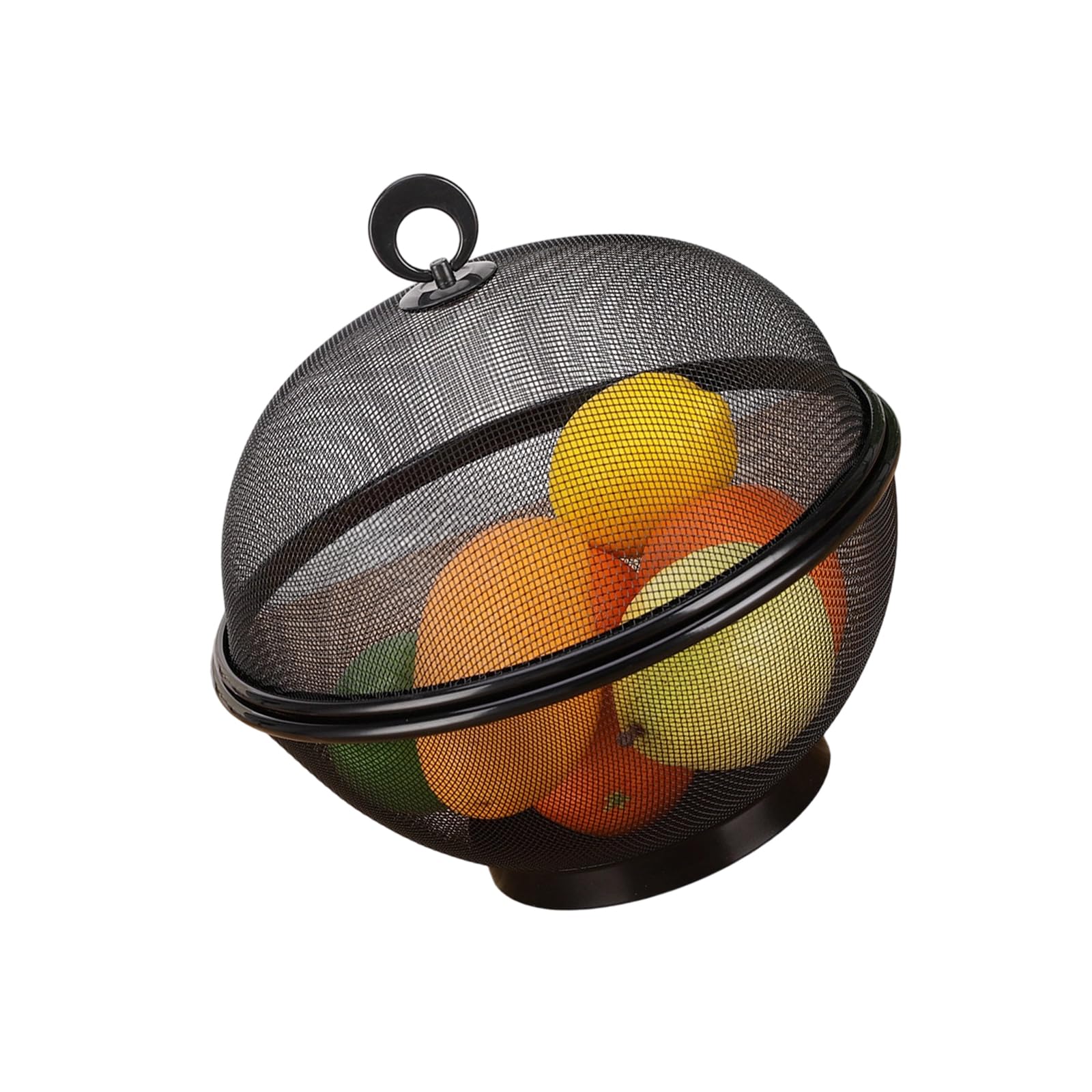 Whoasyst Kitchen Fruit Basket with Covered Mesh Lid Iron Bowls 28Cm / 11.02in Tabletop Storage for Freshness Fruit and Bread Mesh Bowl
