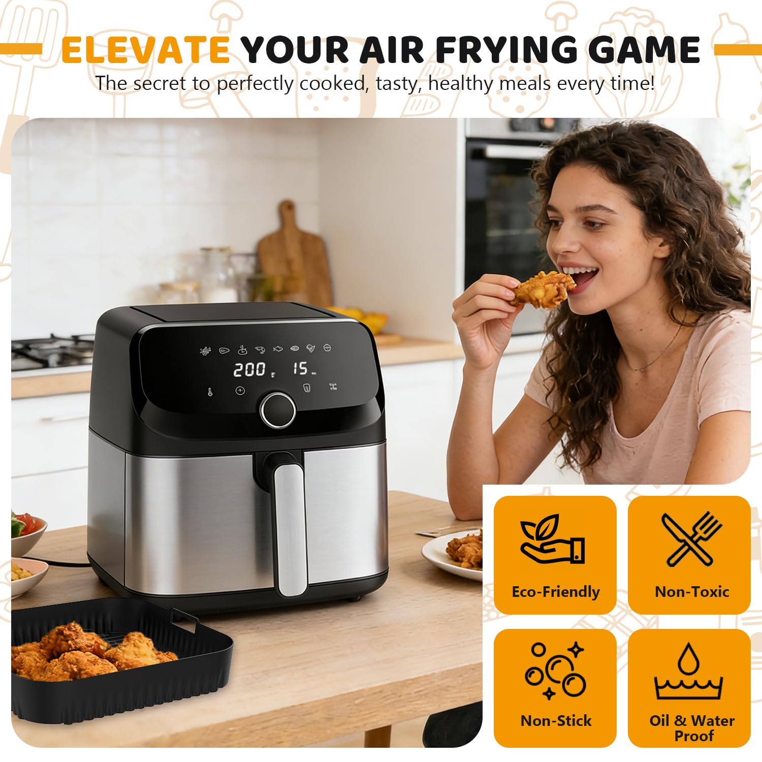 Heißluftfritteuse Zubehör für Tefal Easy Fry Mega Heißluftfritteuse 7.5L, Silikonform Airfryer Zubehör für Moulinex EY8558E0, Wiederverwendbar Silikon Einsätze