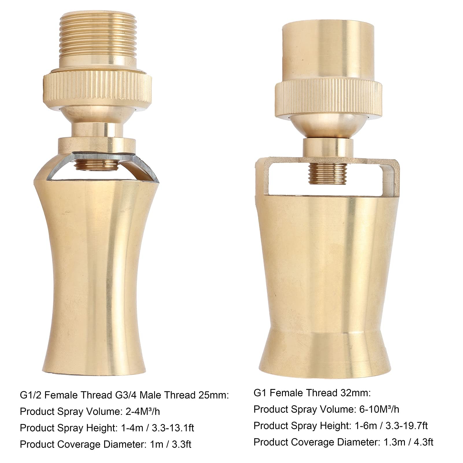 Cabezal de pulverización de chorro de dirección ajustable de latón, boquilla de fuente de agua de cedro de torre de hielo Cabezal de pulverización Aspersor(G1/2 Female Thread G3/4 Male Thread 25mm)