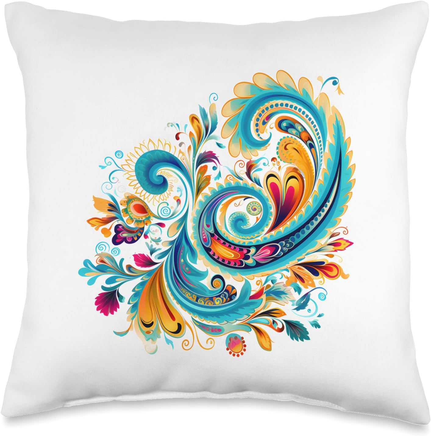 Turquoise Paisley Boho Chic Throw Pillow