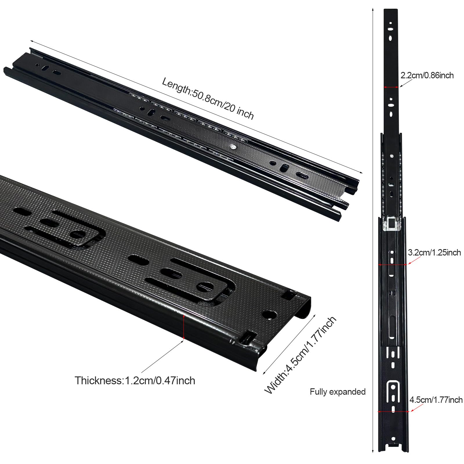 guias correderas para cajones 4 pares (8 piezas), 50,8 cm Guías para cajones, extensión completa con guías con rodamiento de bolas