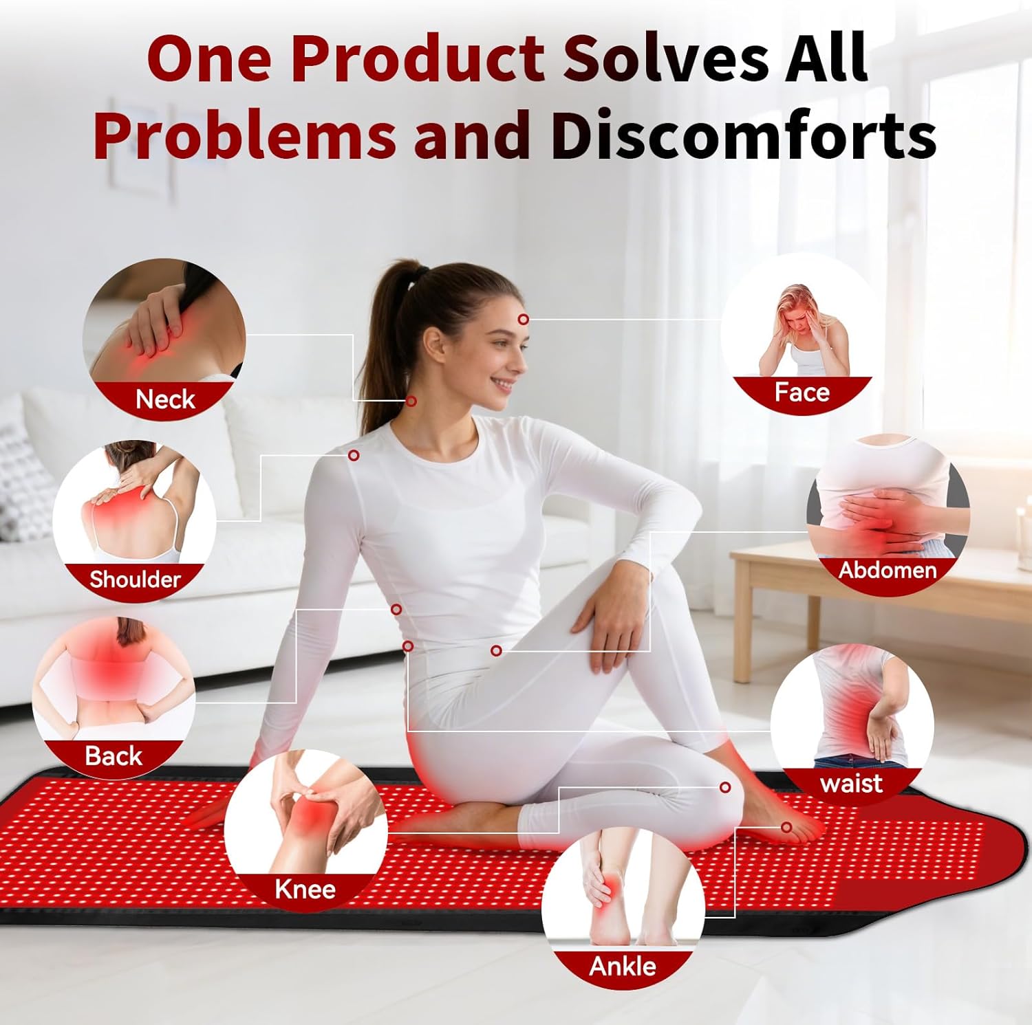 Extra Large 1707 LEDs Red Light Therapy Mat, Full Body Near Infrared Blanket, 660nm & 850nm Dual Wavelength, 10-90Min Timer & Pulse Modes, Foldable Premium for Home Office (73''x36'') - Image 3