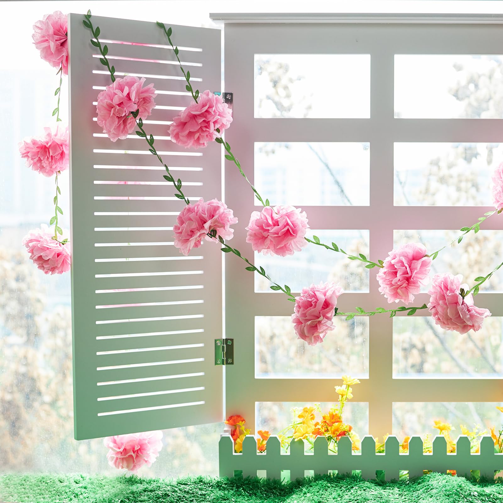 Papierblumengirlande, Blumenblätter, Banner, Pompom-Girlande, Dekorationen für Wand, Jahrestag, Hochzeit, Geburtstag, Bogendekoration (2,5 m), 2 Stück