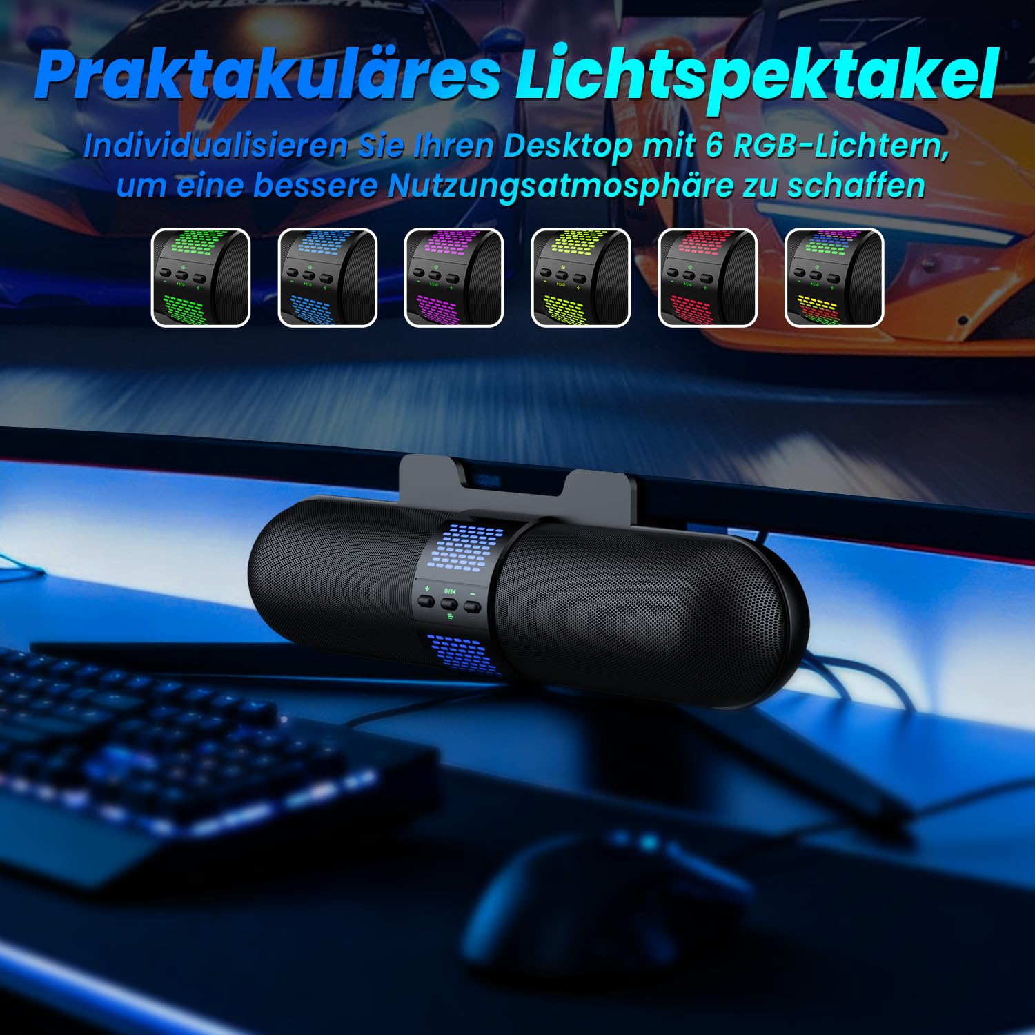 BESTISAN Computer-Lautsprecher, PC-Lautsprecher mit Bluetooth & Typ-C (USB) Modus; USB-betriebene Monitorlautsprecher mit Clip-on-Design, Gaming-Lautsprecher für PC/Desktop/Laptop; LED-Lichtanzeige